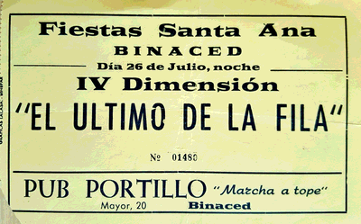 Entrada al concert de El Último de la Fila a Binaced (1986)