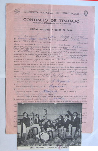 CONTRATO ORQUESTA GRAN AVENIDA BAILE EN SALON PALERMO DE BINEFAR TAMARITE DE LITERA 1964
