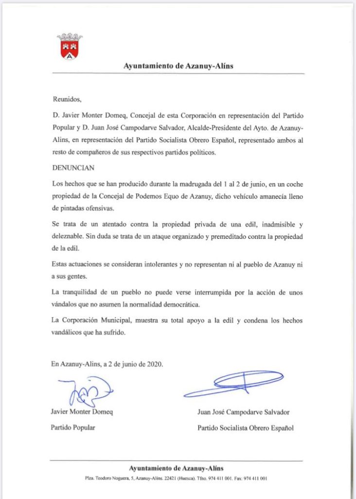 Comunicado de denuncia del ayuntamiento